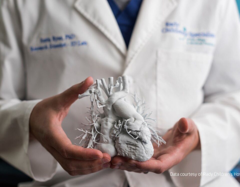 3D heart printed in white with HP Jet Fusion 540 3D printer - TPM