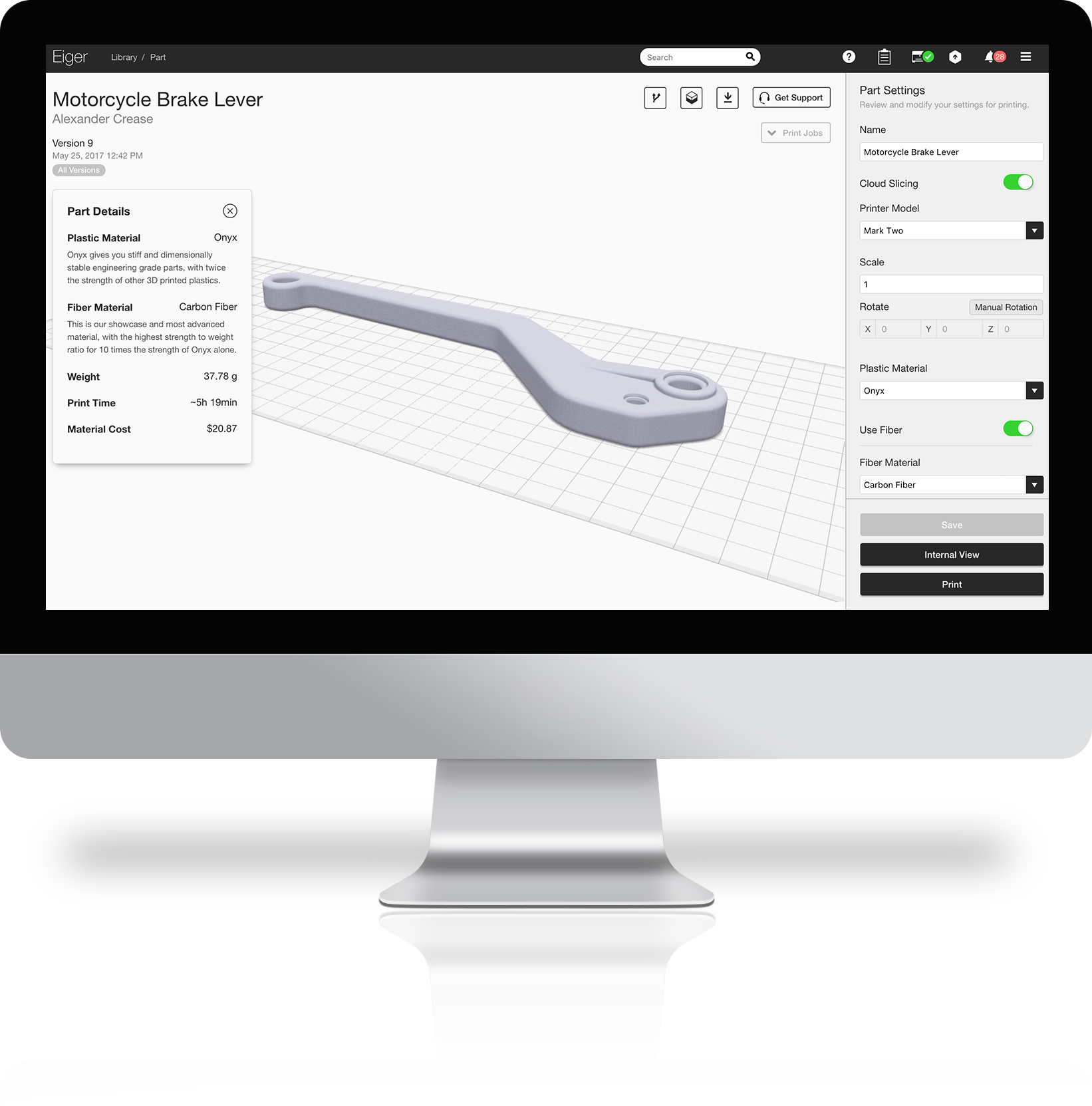 Eiger software interface from Markforged.