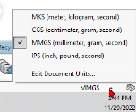 Bottom, Right pop up menu for unit measurements