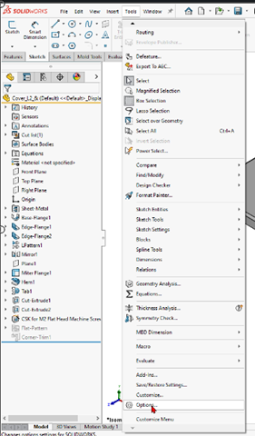 How to Change Units in SOLIDWORKS - tools dropdown menu