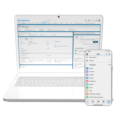 TrebleHook AEC CRM Desktop and Mobile contact screen